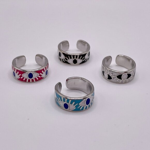 Boho Evil Eye Enamel Adjustable Ring #1306 WHITE - Picture 7 of 13